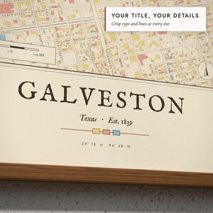 Close-up of the personalized title and details on the Vintage Fire Atlas Map print