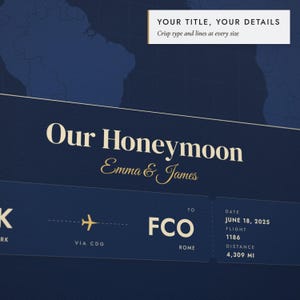 Close-up of the personalized title and details on the Flight Path Map print