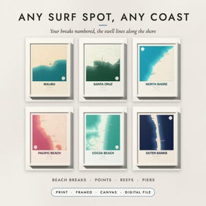 Surf Break Map examples for six surf coasts