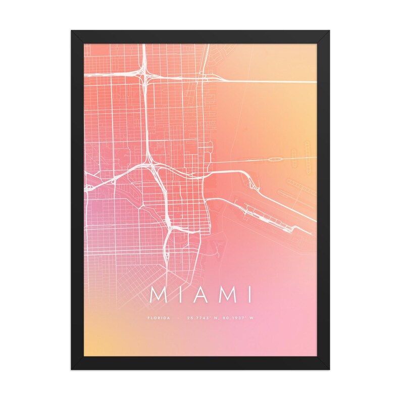 Real product photo: the Aura City Map Print in the black wood frame with a clear acrylic front