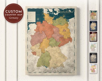Germany Map Print, Personalized Germany Wall Art for Canvas or Poster, Detailed Map with Cities, German Gift, Framed, Canvas or Digital