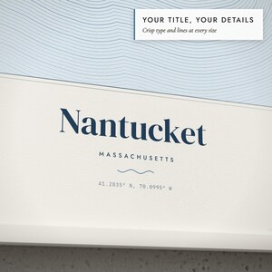 Close-up of the personalized title and details on the Coastal Contour Map print
