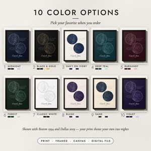 The Two Skies Star Map in all 10 color options, numbered 1 to 10 with their names