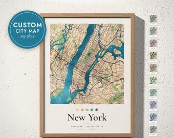 Custom Watercolor City Map Print, Personalized Hometown Gift (Digital Download)