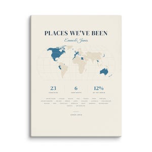 Real product photo: the Custom Places We've Been Map Print on 1.25 in (3.2 cm) deep canvas, seen from the side