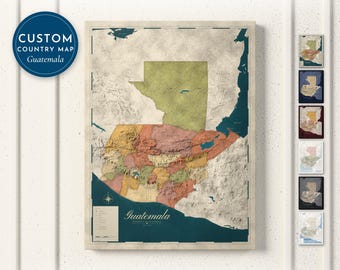 Guatemala Map Print, Personalized Guatemala Wall Art for Canvas or Poster, Detailed Map with Cities, Guatemalan Gift, Framed or Canvas Print