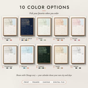 The Map Calendar 2027 in all 10 color options, numbered 1 to 10 with their names