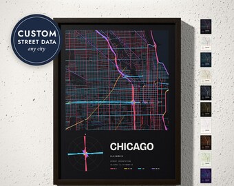 Custom Street Orientation Map Print, City Street Direction Data Art, Urban Planning Gift, Architect Gift, Any City, Framed or Canvas Print