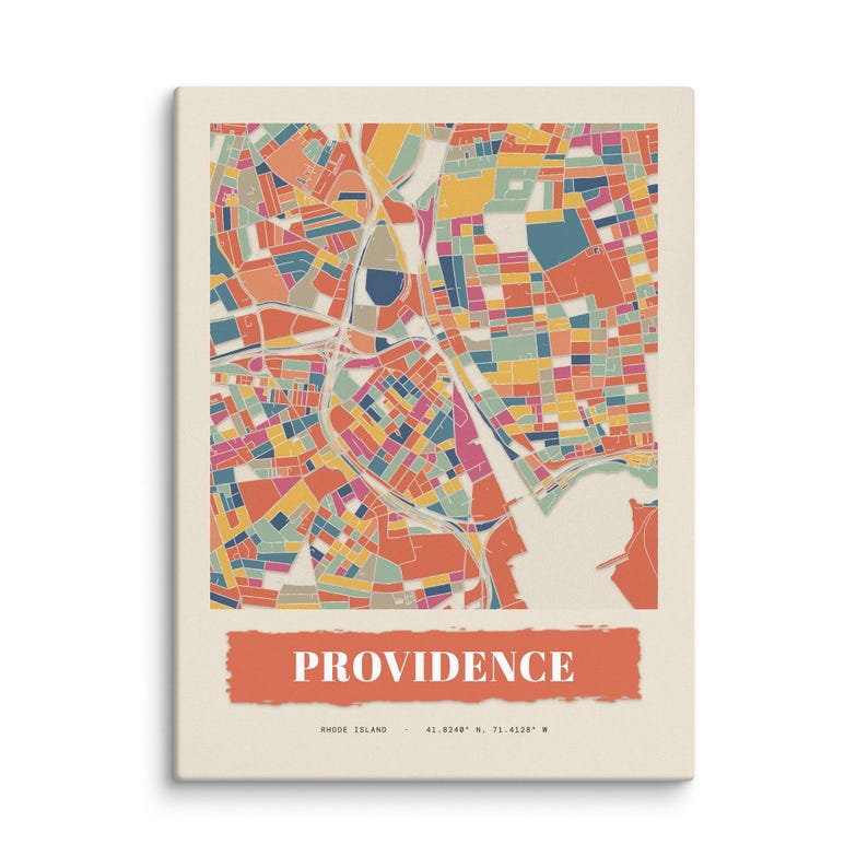 Real product photo: the Custom Paper Collage City Map Print on 1.25 in (3.2 cm) deep canvas, seen from the side