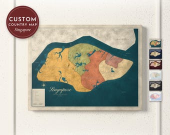 Singapore Map Print, Personalized Singapore Wall Art for Canvas or Poster, Detailed Map with Cities, Heritage Gift, Framed or Canvas Print