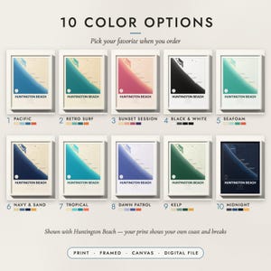 The Surf Break Map in all 10 color options, numbered 1 to 10 with their names