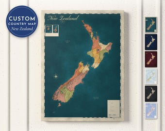 New Zealand Map Print, Personalized New Zealand Wall Art for Canvas or Poster, Detailed Map with Cities, New Zealand Gift, Framed or Canvas