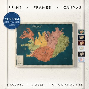 Iceland Map Print, Personalized Iceland Wall Art for Canvas or Poster, Detailed Map with Cities, Icelandic Gift, Framed, Canvas or Digital
