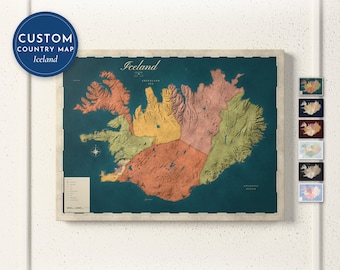 Iceland Map Print, Personalized Iceland Wall Art for Canvas or Poster, Detailed Map with Cities, Icelandic Gift, Framed, Canvas or Digital