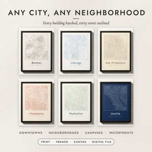 Pencil Sketch City Map examples for six cities