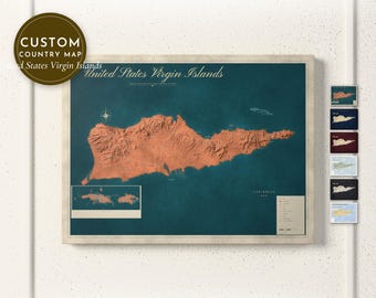 United States Virgin Islands Map Print, Personalized Country Wall Art, Heritage Gift, Framed, Canvas or Digital