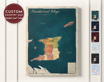 Trinidad and Tobago Map Print, Personalized Trinidad and Tobago Wall Art, Detailed Map with Cities, Heritage Gift, Framed, Canvas or Digital