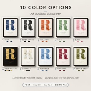 The Monogram Map in all 10 color options, numbered 1 to 10 with their names