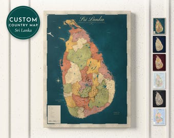Sri Lanka Map Print, Personalized Sri Lanka Wall Art for Canvas or Poster, Detailed Map with Cities, Heritage Gift, Framed or Canvas Print