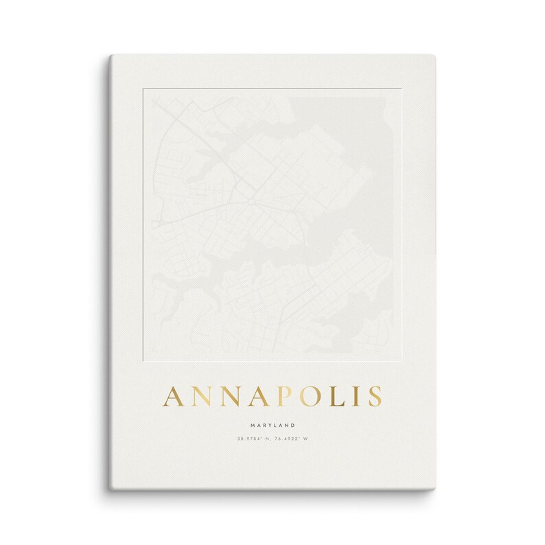 Real product photo: the Custom Embossed Look City Map Print on 1.25 in (3.2 cm) deep canvas, seen from the side