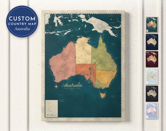 Australia Map Print, Personalized Australia Wall Art for Canvas or Poster, Detailed Map with Cities, Australian Gift, Framed or Canvas Print