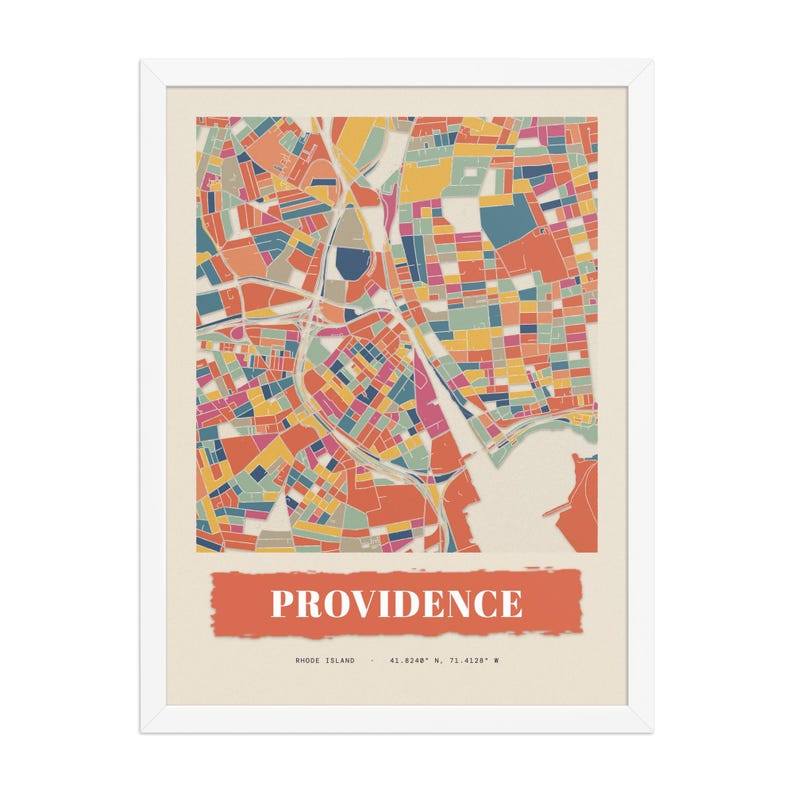 Real product photo: the Custom Paper Collage City Map Print in the white wood frame with a clear acrylic front