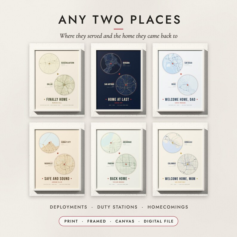 Military Homecoming Map examples for six homecomings