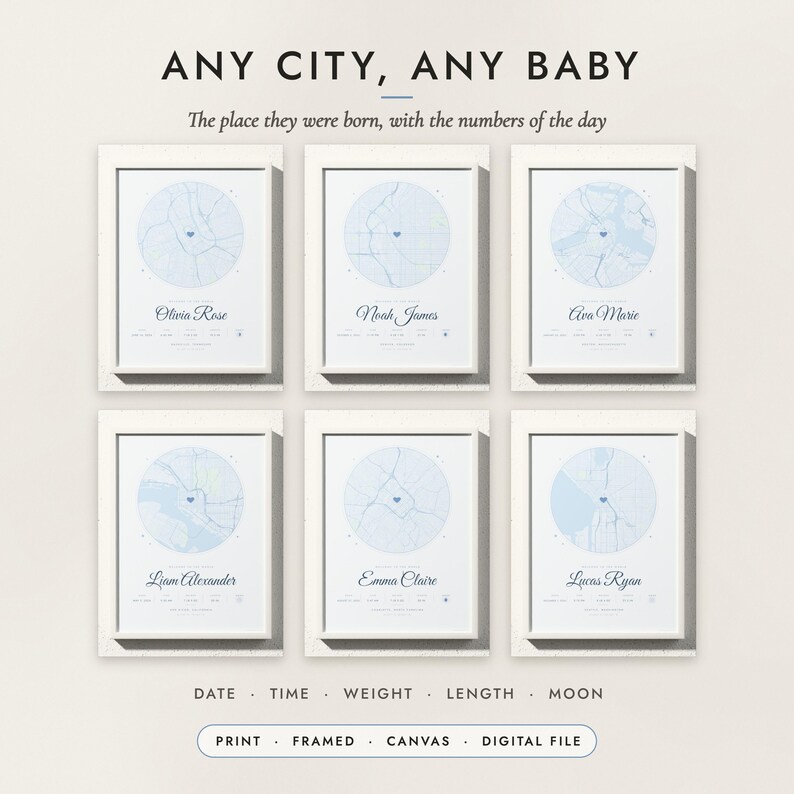 Birth Map examples for six places in the United States