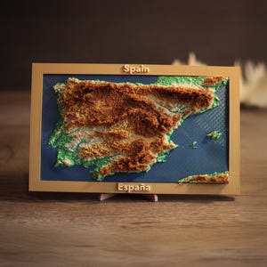 Mapa topográfico 3D da Espanha – Mapa topográfico do país - Arte de parede