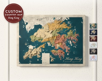 Hong Kong Map Print, Personalized Hong Kong Wall Art for Canvas or Poster, Detailed Map with Cities, Heritage Gift, Framed or Canvas Print