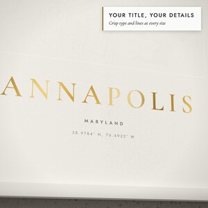 Close-up of the personalized title and details on the Embossed City Map print