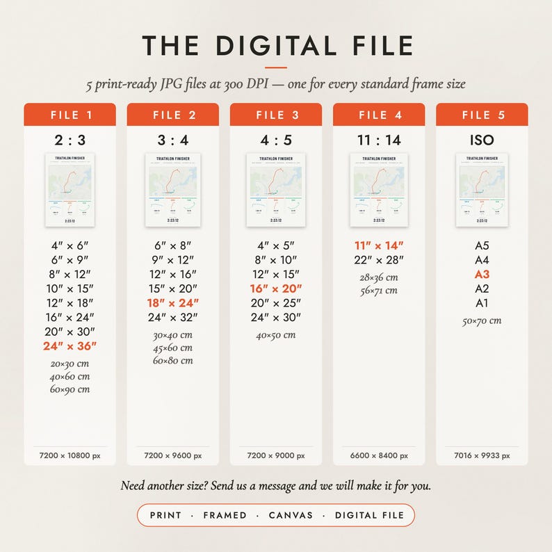 The Digital File option: five print-ready JPG files in 2:3, 3:4, 4:5, 11:14 and ISO ratios at 300 DPI