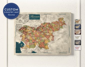 Slovenia Map Print, Personalized Slovenia Wall Art for Canvas or Poster, Detailed Map with Cities, Heritage Gift, Framed, Canvas or Digital