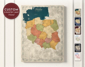 Poland Map Print, Personalized Poland Wall Art for Canvas or Poster, Detailed Map with Cities, Polish Gift, Framed, Canvas or Digital