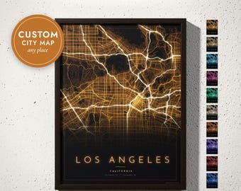 Custom City Lights Map Print, Night Street Map of Any City, Glowing Map Poster, Modern Wall Art, Personalized Gift, Framed or Canvas Print