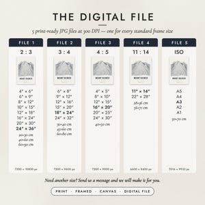 The Digital File option: five print-ready JPG files in 2:3, 3:4, 4:5, 11:14 and ISO ratios at 300 DPI