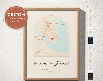 Custom Location Map: Heart Marked Address in Modern Arch (Digital Download)