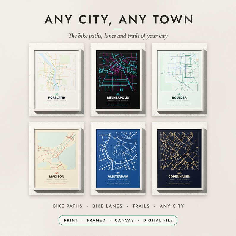Bike City Map examples for six cities