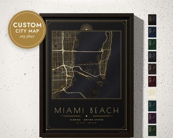 Custom City Map: Art Deco Gold Leaf Streets on Black (Digital Download)