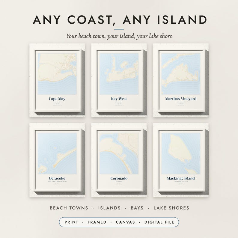 Coastal Contour Map examples for six places in the United States