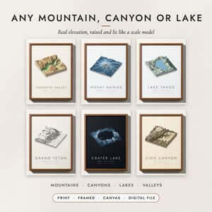 3D Terrain Map examples for six mountains and lakes
