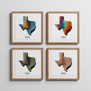 Topografische Karte von Texas – Digitaler Download in 4 Farbvariationen und 6 Größen auf Canva
