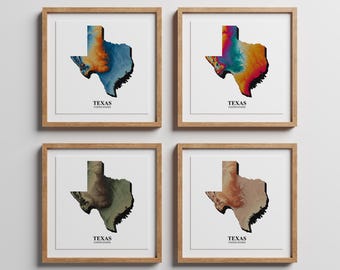 Topographic Map of Texas – Digital Download 4 Color Variations 6 sizes with Canva