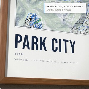 Close-up of the personalized title and details on the Ski Resort Map print
