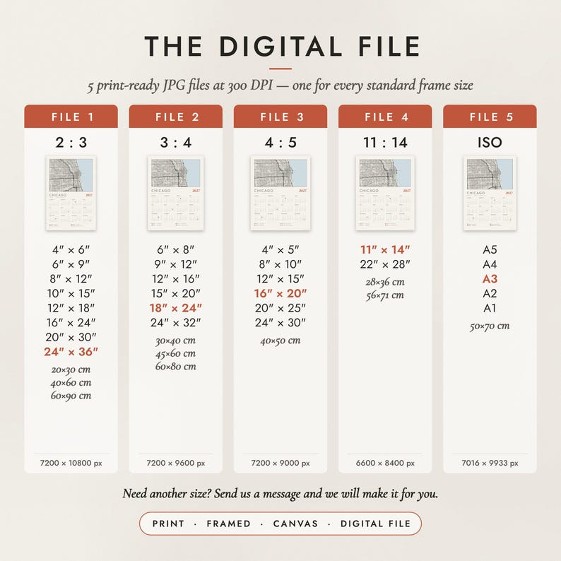 The Digital File option: five print-ready JPG files in 2:3, 3:4, 4:5, 11:14 and ISO ratios at 300 DPI