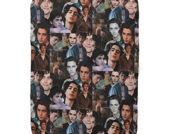 Timothee Chalamet Collage Design Sherpa Fleece Throw Blanket | Timothee Chalamet Collage Throw Blanket | Timothee Chalamet Collage Blanket