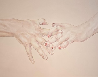 Desenho sensual a lápis: Impressão artística de mãos entrelaçadas