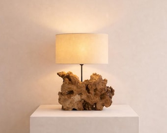 Lámpara de escritorio de madera hecha a mano: lámpara de mesa de madera con nudos, lámpara de mesita de noche con borde natural.