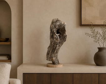 Driftwood Art Sculpture Decor with Wood Base  : Handmade Driftwood Sculpture, Natural Wood Coastal Decor