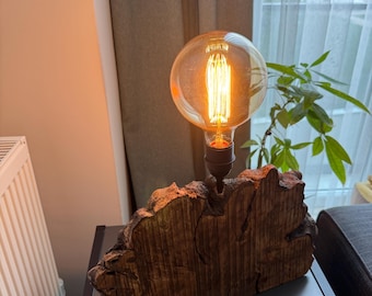 Lámpara de mesa de madera de olivo: lámpara de madera rústica, lámpara de madera natural hecha a mano, lámpara de noche de madera